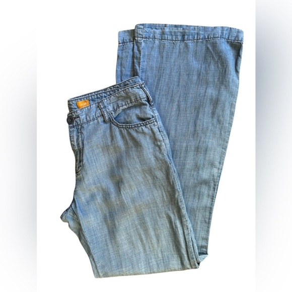 Anthropologie Pilcro Chambray Tencel Linen Wide Leg Pant 28” Mid Rise Pockets - Picture 1 of 6